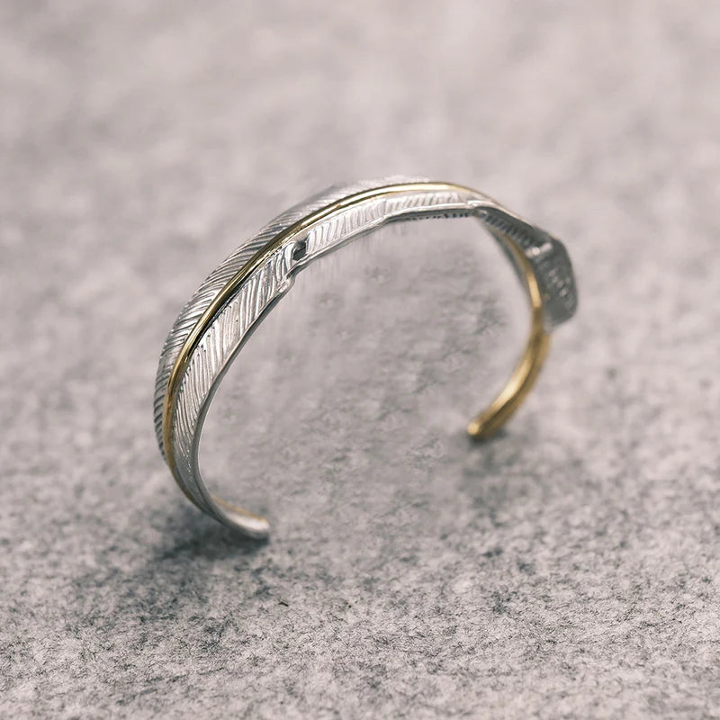 FEATHER SILVER GOLD BANGLE L