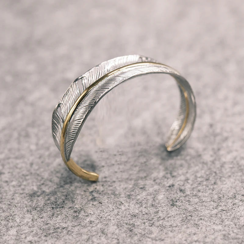 FEATHER SILVER GOLD BANGLE L