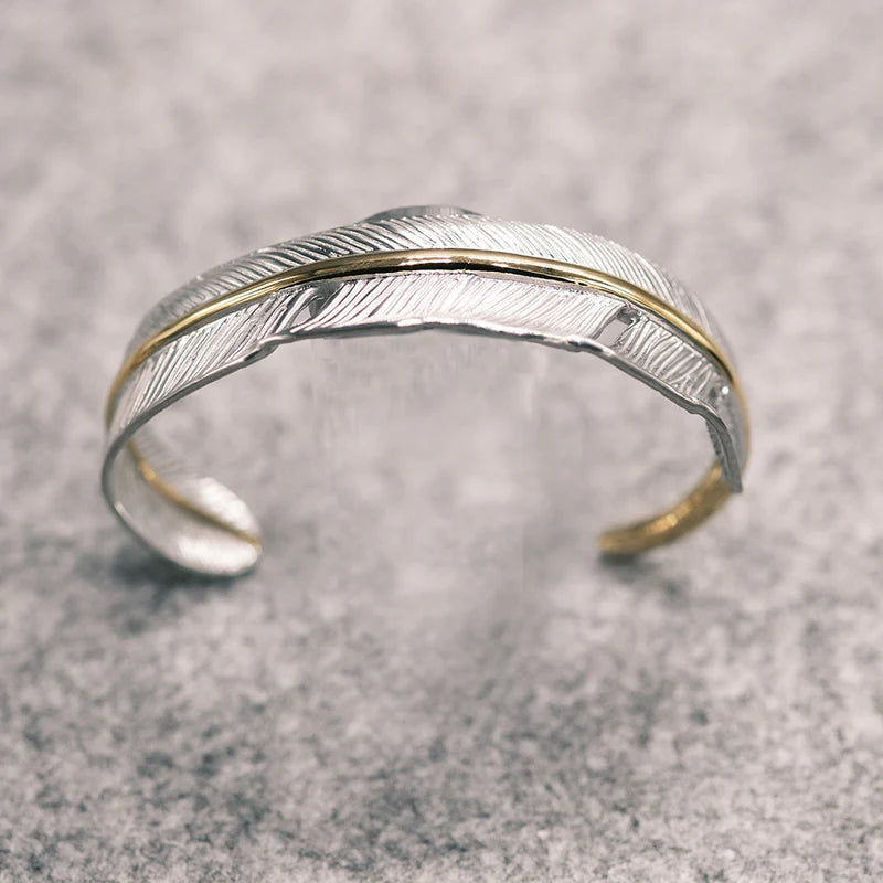 FEATHER SILVER GOLD BANGLE L