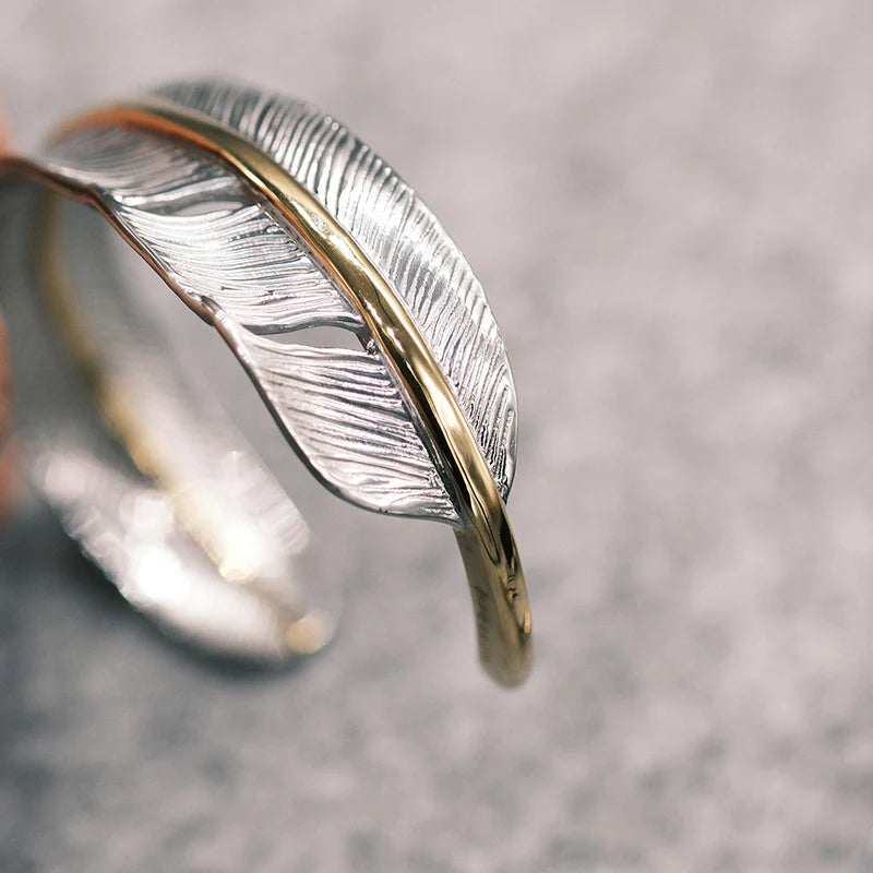 FEATHER SILVER GOLD BANGLE L